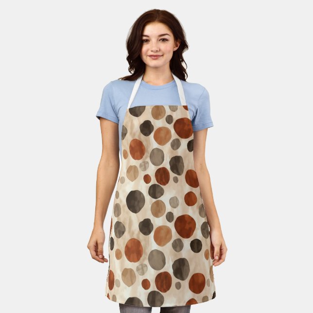  Retro Brown Dot Pattern  All-Over Print Apron (Worn)