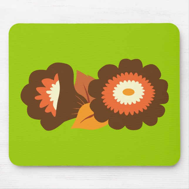 Retro Brown Flowers Mouse Mat (Front)