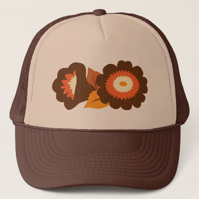 Retro Brown Flowers Trucker Hat (Front)
