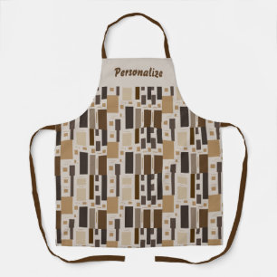 Retro Brown Geometric Pattern Personalised Cooking Apron