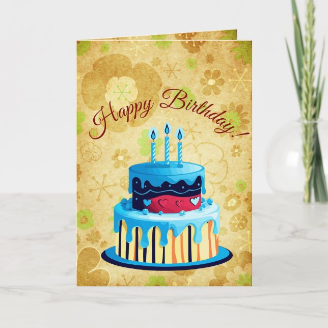 Retro Brown Green Mod Floral Birthday Card (Front)