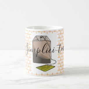 Retro Brown Green Tea Bag on Orange Bricks Coffee Mug