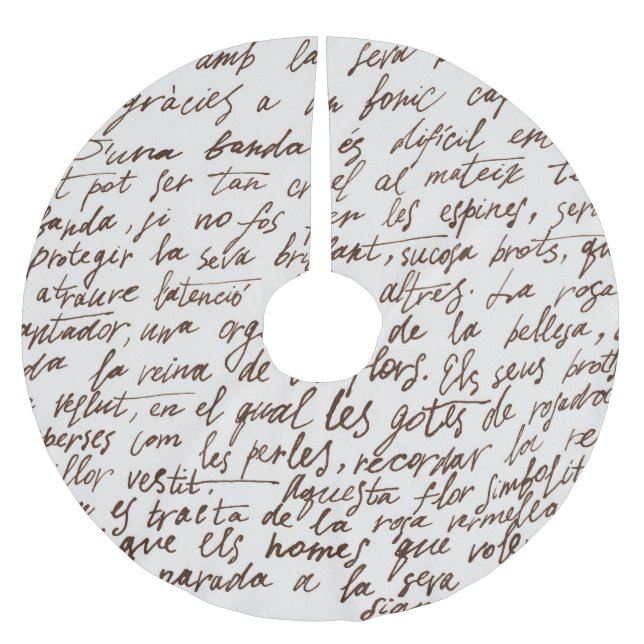 Retro Brown Ink Manuscript Texture Brushed Polyester Tree Skirt (Front)