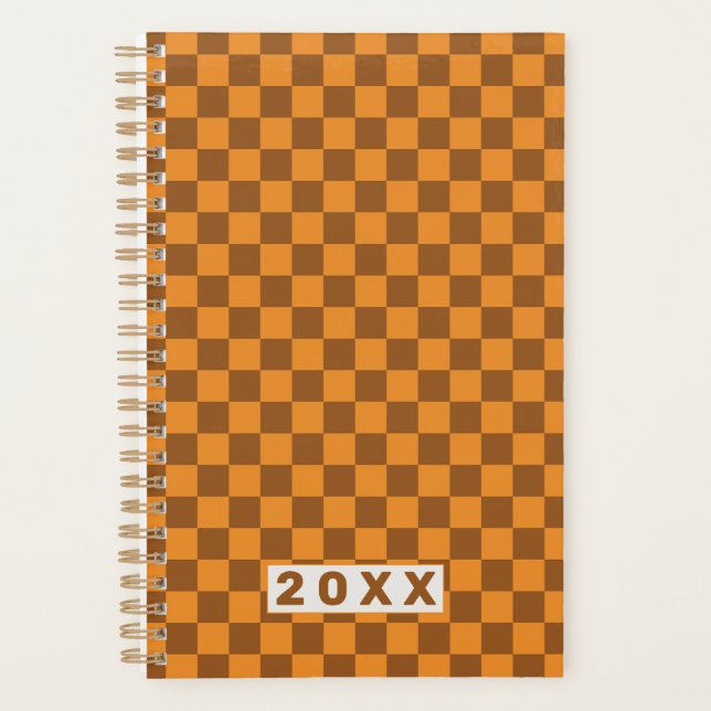 Retro Brown Orange Checkerboard 2026 Planner (Front)