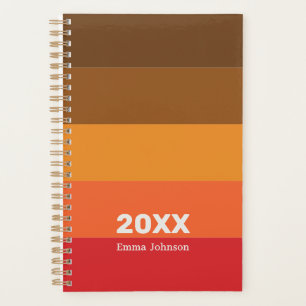 Retro Brown Orange Red Stripes Custom Name Planner