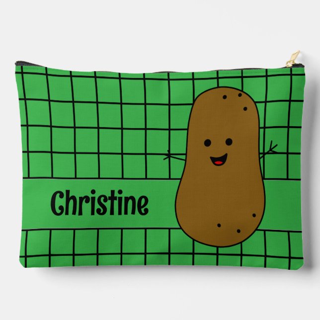 Retro, Brown Potato, Green Custom Accessory Pouch (Back)