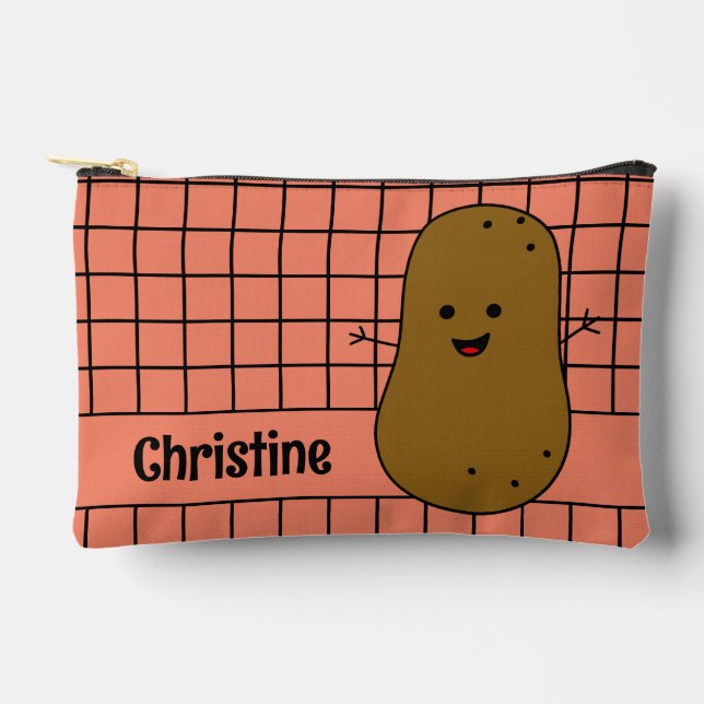 Retro, Brown Potato, Salmon Pink Custom Accessory Pouch (Front)