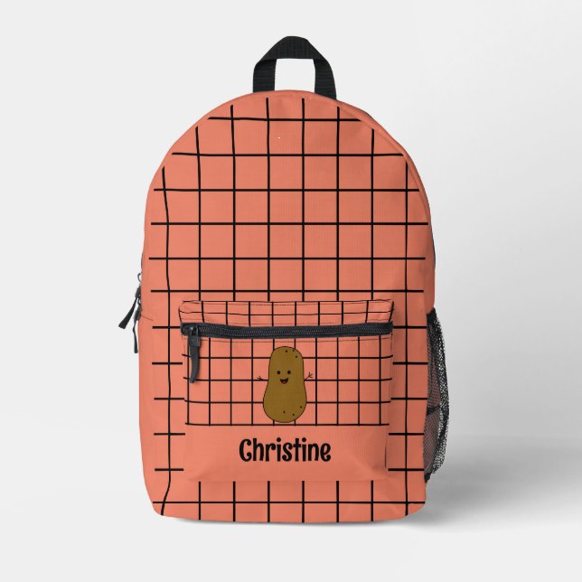 Retro, Brown Potato, Salmon Pink  Custom Printed Backpack (Front)