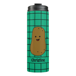 Retro, Brown Potato, Teal Custom Thermal Tumbler