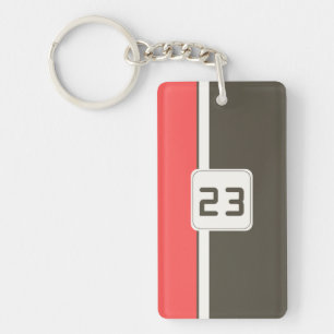 Retro Brown Red Racing Vertical Stripes Key Ring