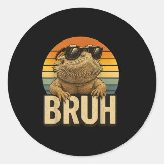 Retro Bruh Bearded Dragon Funny Lizard Vintage Classic Round Sticker