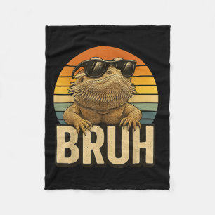 Retro Bruh Bearded Dragon Funny Lizard Vintage Fleece Blanket