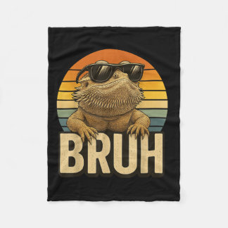 Retro Bruh Bearded Dragon Funny Lizard Vintage Fleece Blanket