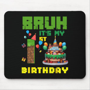 Retro Bruh It's My 1st Bday Pixel Cake Gamer 1 Yea Mouse Mat
