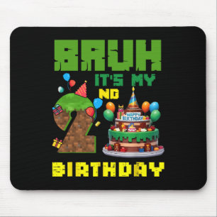 Retro Bruh It's My 2nd Bday Pixel Cake Gamer 2 Yea Mouse Mat