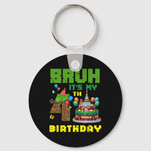 Retro Bruh It's My 4th Bday Pixel Cake Gamer 4 Yea Key Ring