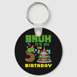 Retro Bruh It's My 5th Bday Pixel Cake Gamer 5 Yea Key Ring