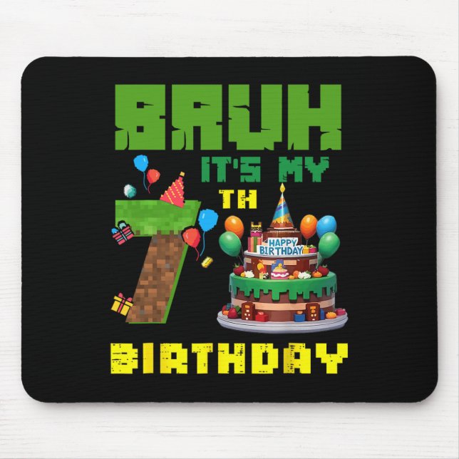 Retro Bruh It's My 7th Bday Pixel Cake Gamer 7 Yea Mouse Mat (Front)