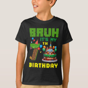 Retro Bruh It's My 7th Bday Pixel Cake Gamer 7 Yea T-Shirt