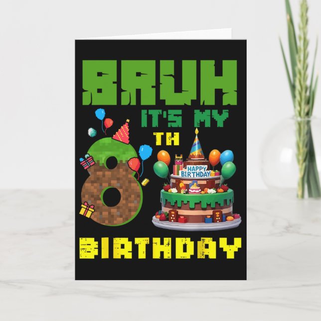 Retro Bruh It's My 8th Bday Pixel Cake Gamer 8 Yea Card (Front)