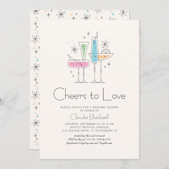 Retro Brunch Bubbly Champagne Bridal Shower Invitation (Front/Back)