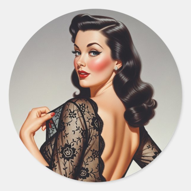 Retro Brunette Pin-up Girl 50's Glamour Style Classic Round Sticker (Front)