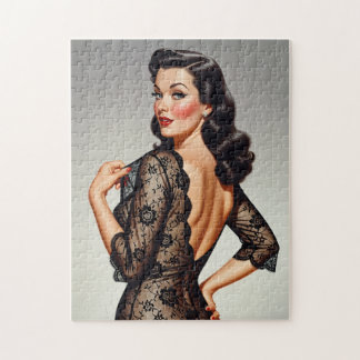 Retro Brunette Pin-up Girl 50's Glamour Style Jigsaw Puzzle