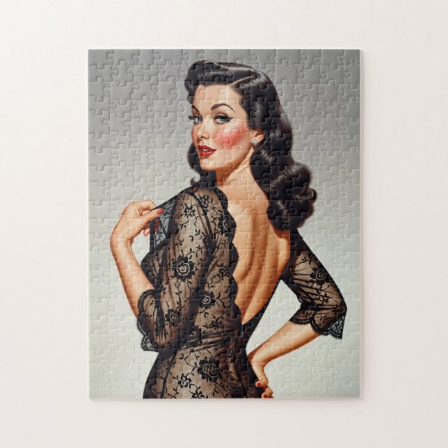 Retro Brunette Pin-up Girl 50's Glamour Style Jigsaw Puzzle (Vertical)