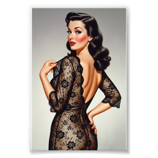 Retro Brunette Pin-up Girl 50's Glamour Style Photo Print (Front)