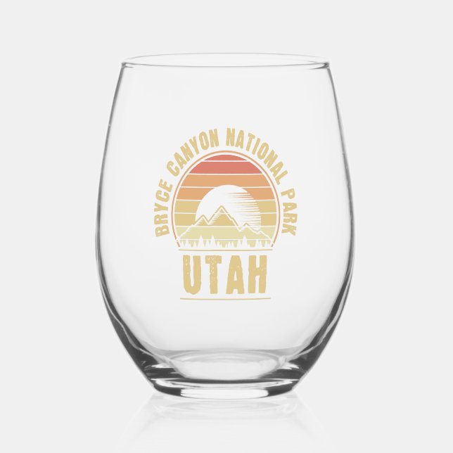 Retro Bryce Canyon National Park Utah Stemless Wine Glass (Front)