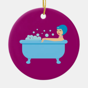 Retro Bubble Bath Girl Ceramic Tree Decoration