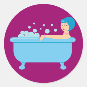 Retro Bubble Bath Girl Classic Round Sticker