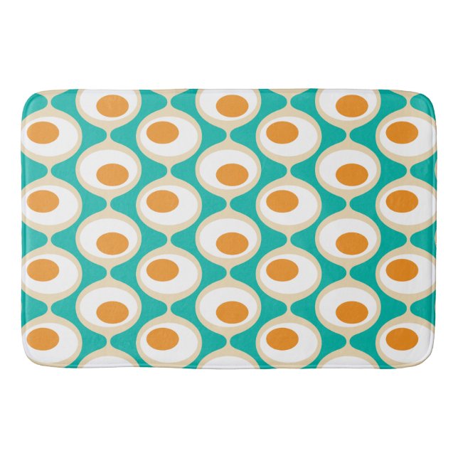 Retro Bubble Chain Pattern in Teal, Orange Bath Mat (Front)