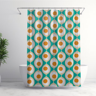 Retro Bubble Chain Pattern in Teal, Orange Shower Curtain