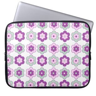 Retro Bubble Flowers (Purple and Green) Pattern Laptop Sleeve