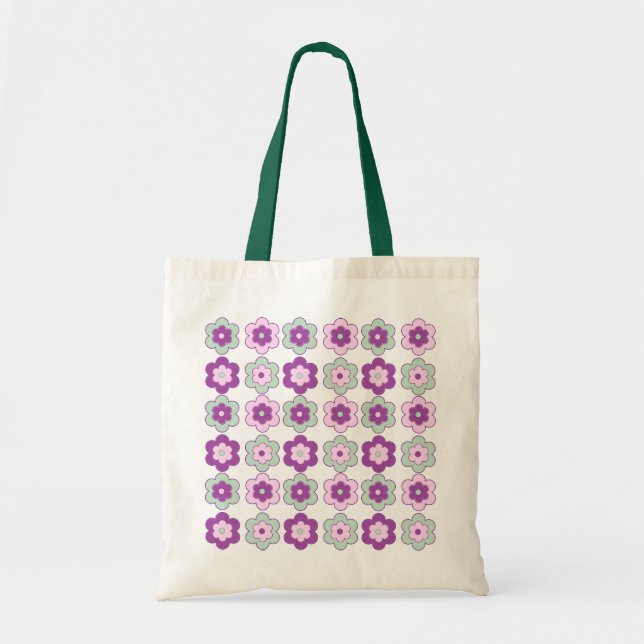 Retro Bubble Flowers (Purple and Green) Pattern Tote Bag (Front)