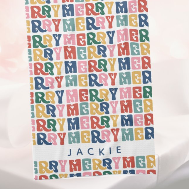 Retro Bubble Letter Custom Christmas  Tea Towel (Creator Uploaded)