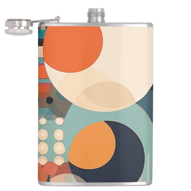 Retro Bubbles Circles and Stripes 338 Hip Flask (Opened)