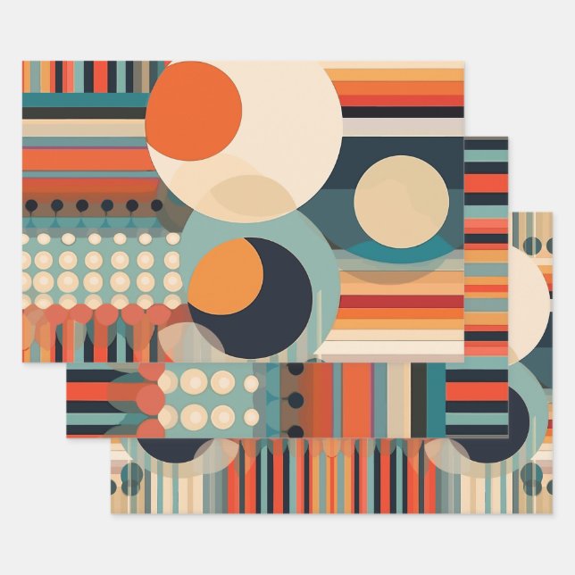 Retro Bubbles Circles and Stripes 338  Wrapping Paper Sheet (Set)