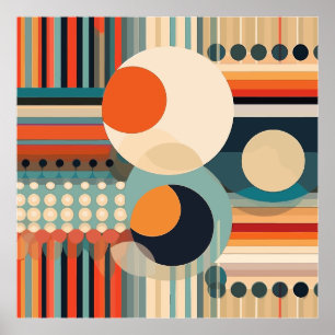 Retro Bubbles Circles and Stripes Poster