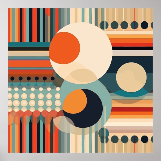 Retro Bubbles Circles and Stripes Poster (Front)