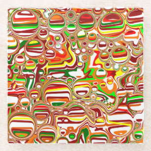 Retro Bubbles Digital Art Glass Coaster