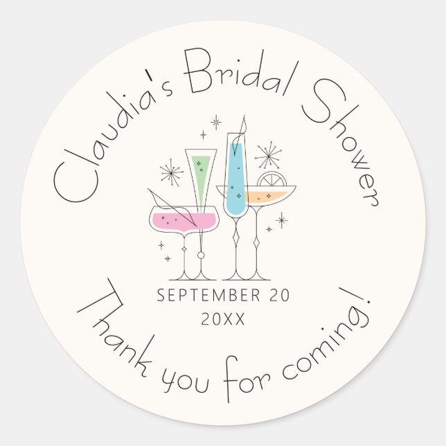 Retro Bubbly Champagne Bridal Shower Classic Round Sticker (Front)
