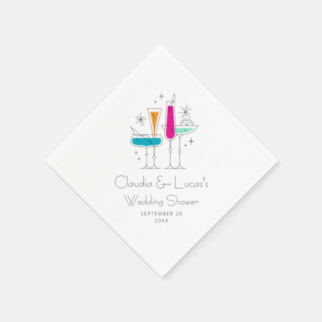 Retro Bubbly Champagne Bridal Shower Napkin (Corner)