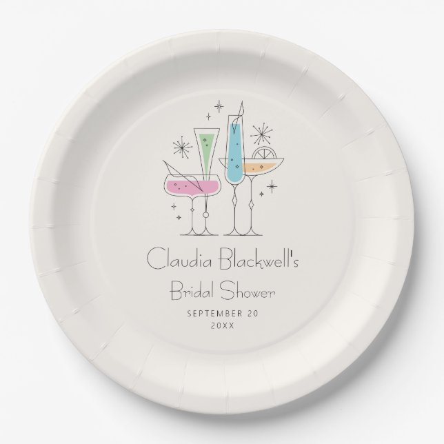 Retro Bubbly Champagne Bridal Shower Paper Plate (Front)