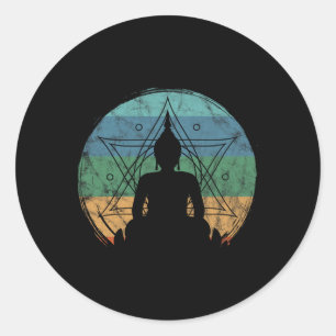 Retro Buddha Buddhist Yoga Spiritual Meditation Ze Classic Round Sticker