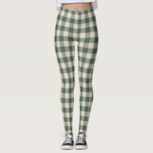 Retro Buffalo Plaid Tartan Pattern Forest Green Leggings