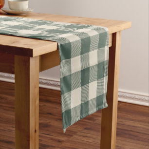 Retro Buffalo Plaid Tartan Pattern Forest Green   Short Table Runner