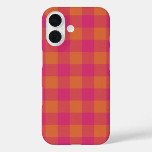 Retro Buffalo Plaid Tartan Pattern Pink and Orange iPhone 16 Case