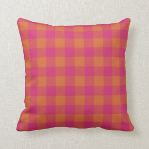 Retro Buffalo Plaid Tartan Pattern Pink and Orange Cushion